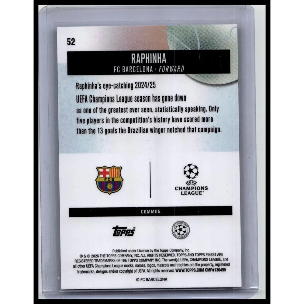 2025-26 Finest UEFA Raphinha #52 FC Barcelona Orange Refractor #/25